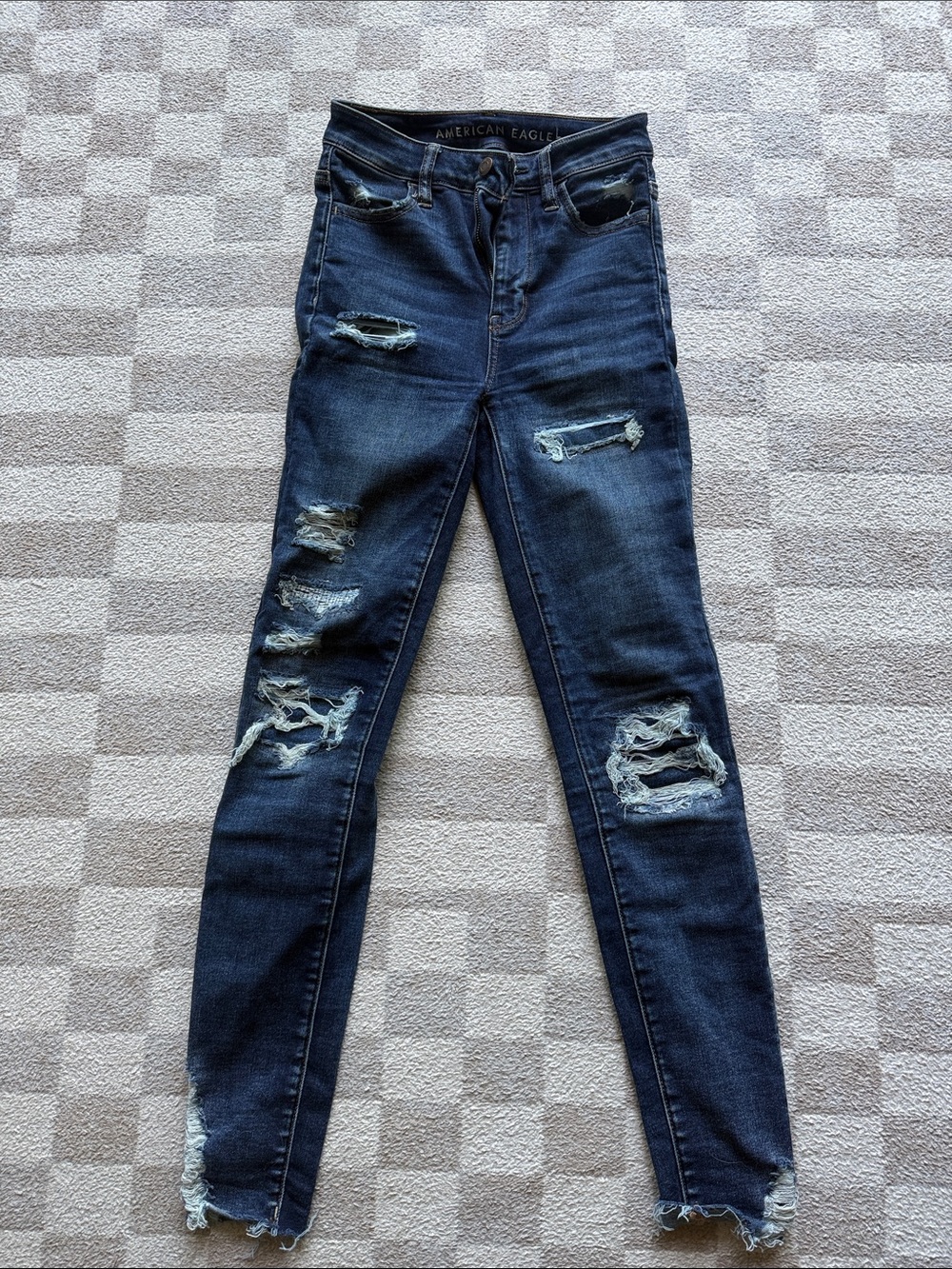 American Eagle Outfitters Navy Blue Distressed High-Rise Skinny Jeans